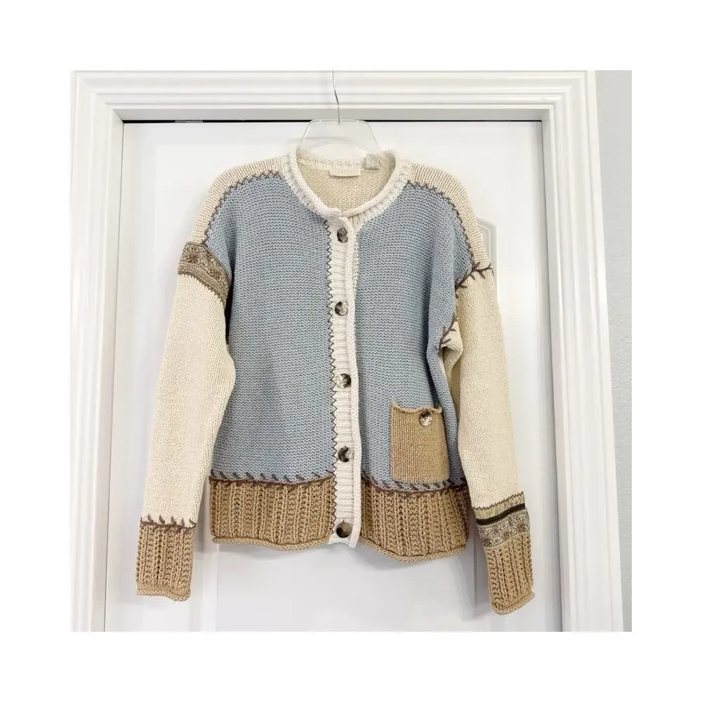 Vintage J Jill Patchwork Cardigan Sweater Size Small